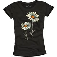 MAKAYA Print-Shirt Blumen Motiv Damen Gänseblümchen Sonnenblume Hippie Mode Druck Floral Kurzarmshirt