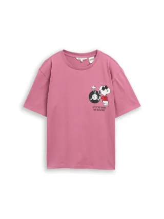 Denim Tom Tailor - Boxy Fit T-Shirt mit Snoopy-Print dusty berry - Gr. - XS