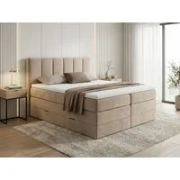 Sofnet Boxspringbett Star XL (2x Bettkästen, Bonellfederkern- und Taschenfederkernmatratze, Topper), Polsterbett, Doppelbett, Velours, mit Kopfteil, 140/160/180x200 cm