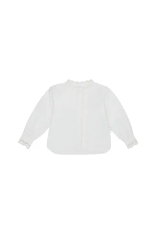 Leevje Baumwollbluse mit floraler Spitze 74/80 weiß