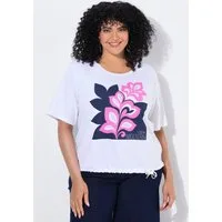 Ulla Popken T-Shirt T-Shirt Palmenblätter Boxy Rundhals Halbarm