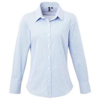 Premier Womens/Ladies Gingham Long-Sleeved Shirt (Hellblau/Weiß)