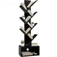 relaxdays Bücherregal 6 Ebenen Baum Desig, schwarz