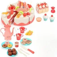 Kramow Spiellebensmittel 82-teiliges Geburtstags- und Kuchen-Set für Kinder ab 3 Jahren, (DIY-Kuchen- und Party-Set mit Musik für kreative Kinder, 82-tlg., 82-teiliges Kuchen-Dessert-Set für Rollenspiele und Geburtstagsfeiern), Mit 82 Teilen und „Hap