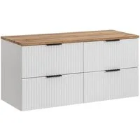 Lomadox Waschbeckenschrank ADELAIDE-56-WHITE Waschtischunterschrank 120 cm matt weiß mit Eiche, 120,6/59,2/46,5cm