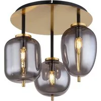 GLOBO LIGHTING Deckenleuchte BLACKY I, ohne Leuchtmittel, Hängeleuchte Messing matt, Rauchglas, 3 Gläser, E14