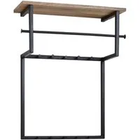 furnicato Garderobe Wandgarderobe Vollholz Metall 60x76x26 cm Braun Schwarz (1 St), Hakenleiste mit Ablagefläche und Kleiderstange für dein Flurdesign