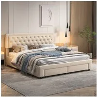 Simurq Polsterbett Modernes Doppelbett mit gepolstertem Kopfteil, Hydraulischer Bettkasten, Schublade, gepolstertes Kopfteil, Lattenrost