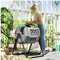 Outsunny Komposter mit 2 Kammern, Drehbarer, BxTxH: 65x65x96 cm, 160 l, (Gartenkomposter, 1 St., Trommel-Komposter), für Garten, Balkon, Grau