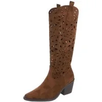 Ital-Design Stilvolle Stiefel mit Aussparungen für Damen, ideal für Frühjahr Sommerboots (91117047) Blockabsatz Stiefel in Braun