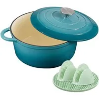 Zedelmaier Bräter Gusseisen Topf 22/24/26cm Incl. Silikon Topflappen Topfuntersetzer, (Set, 1 Pot mit 1 lid, 2 Ofenhandschuhe, 1 Topfuntersetzer), Backofengeeignet Induktionsgeeignet Zum Braten, Schmoren, Kochen