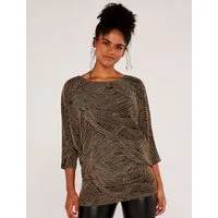 Apricot Fledermausshirt 3/4 Arm Top (1-tlg) im Metallic-Look