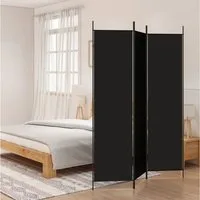 furnicato Raumteiler Schwarzer 150 x 200 cm aus Stoff mit 3 Paneelen, 1-tlg., Klappbarer Paravent als Sichtschutz für Schlafzimmer und Wohnzimmer