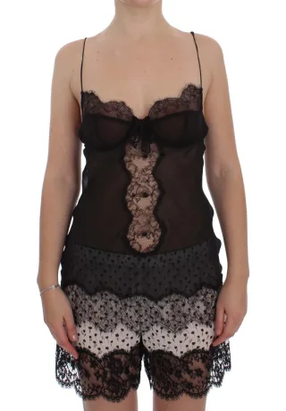 Dolce & Gabbana Top de lingerie en dentelle florale de soie noire pour femme