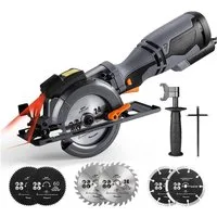 DOVAMAN Handkreissäge mit Laser, 710W 115mm, Metall-Zusatzgriff, 6 Sägeblätter, kabelgebunden