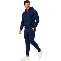 L.gonline Freizeitanzug Herren Jogginganzug einfarbig 100% BW 586 Navy L (Kapuzenjacke mit Reißverschluss, Hose, 2-tlg), Fitness Freizeit Casual