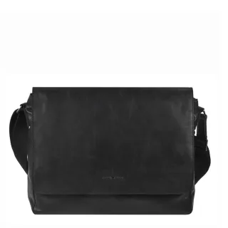 Greenburry Umhängetasche Leder Damen Herren "Pure Black" schwarz Schultertasche Messenger Bag 1101-20