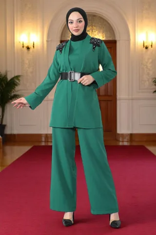 Spitzen Detailed Jumpsuit Anzug Smaragdgrün
