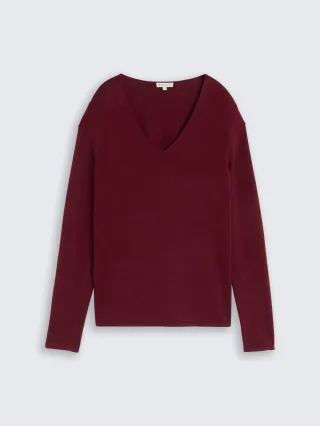 Tom Tailor - Strickpullover mit V-Ausschnitt Preppy Plum - Gr. - XL