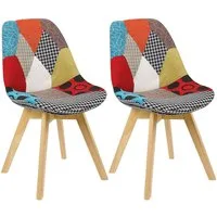 Woltu 4-Fußstuhl (2 St), Patchwork Stühle, Leinen Stoff Holzbeine