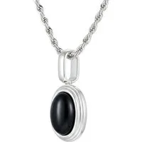 KARMA Kette mit Anhänger Halskette mit Stein Damen Silber Schwarz Edelstahl (Hypoallergen Wasserfest, Damenhalskette Karabinerverschluss), 40 cm Kette verstellbar modern