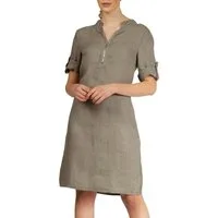 Caspar Sommerkleid SKL037 knielanges Damen Leinenkleid mit Reißverschluss Ausschnitt Luftig leicht, figurumspielende Form, mit seitlichem Jersey-Einsatz