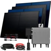 SUNNIVA Balkonkraftwerk 2000W Balkonkraftwerk BIFAZIAL FULLBLACK komplett Steckdose, (DEYE 800W Wechselrichter, PV Solaranlage, 4x 500W Glas Solarmodule, inkl. 5m Kabel, Bluetooth WIFI, Komplettset)