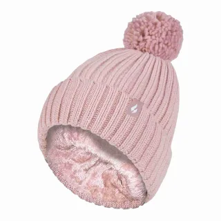 Damen Rippstrick-Mütze mit Umschlag, thermoisoliert, Winter, Pom Pom