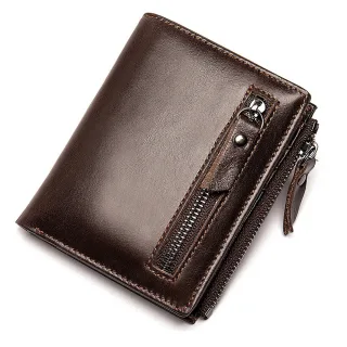 Ekphero Genuine Leather Mens Wallet Man Zipper Short Small Coin Purse Male Rfid Anti-theft Swipe Card Purse Multicard Sl