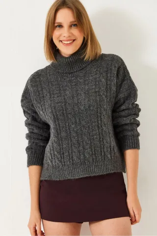 Texturiertes Turtleneck-Cropped-Sweatshirt