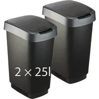 ROTHO Mülleimer TWIST 2er-Set Abfalleimer 25l - 2-in-1 Deckel - ideale Mülltrennung, ideal für Mülltrennung & Recycling