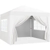 Yaheetech Faltpavillon 3 × 3 m Faltzelt mit 4 Seitenwänden und 2 Intergriterten Fenstern, mit 4 Seitenteilen, Gartenpavillon mit Tragtasche auf Rollen Campingzelt UV Schutz 50+