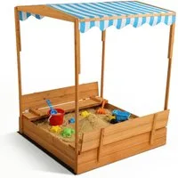 LALAHO Sandkasten mit Dach & Sitzbänken – Holzspielsandkasten für Kinder im Garten, 118x118x145cm,Kindersandkasten, Sandkasten Garten,Holz massiv