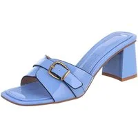 Ital-Design Damen Sandalette mit Blockabsatz und Schnalle Pantolette (92002599) Blockabsatz Pantoletten in Blau