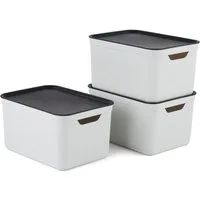 ROTHO Aufbewahrungsbox 3er- Set Aufbewahrungskorb 16l mit Deckel (Aufbewahrungsboxen, 3er-Set)