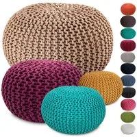 Amagohome Sitzhocker Sitzpouf Strickhocker Pouf Ø45 H30cm Bodenkissen Indoor Baumwolle recy