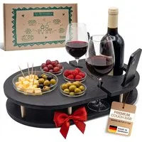 PEGSEN Servier-Set Weinbar Couchbar mit 4 Glasschalen, Birkenholz, Weingläser & Snacks stehen stabil und sicher