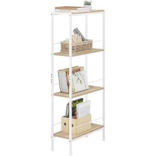 Woltu Standregal, Weiß, Eiche, Metall, 4 Fächer, Rechteckig, eckig, 50x110x20 cm, Wohnzimmer, Regale, Bücherregale