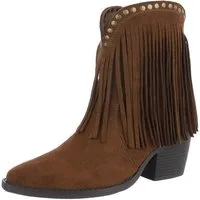 Ital-Design Stiefeletten mit Fransen und Nieten für Damen Westernstiefelette (90704186) Blockabsatz Stiefeletten in Braun