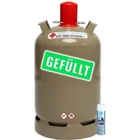 BlueCraft Camping-Gas Bluecraft Propan-Gas-Flasche 11 kg gefüllt voll Campinggasflasche, Propan Gas-Flasche grau gefüllt, Eigentumsflasche Inkl. Lecksuchspray