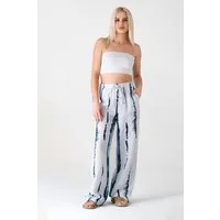 WENOR Palazzohose Musselin, Batik-Druck, 100 % Baumwolle, elastisch, Petrolblau & Grau