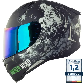 Broken Head Fullgas Viking V2 Pro Integralhelm + Blau Verspiegeltes Visier (XS &amp; S)