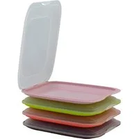 Engelland Frischhaltedose Aufschnittdosen, Aufschnittbox, PP-Kunststoff, BPA-frei, (Vorteils-Set, 4-tlg., mit transparentem Deckel), stapelbar, platzsparend, Ordnung im Kühlschrank, Organizer, Stapelbox