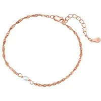 Hey Happiness Perlenarmband mit weißer Süßwasserperle, Zarte 925 Silber Damen Armkette, 18K Vergoldet