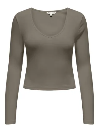 ONLY - ONLKAYA L/S V-NECK SHORT TOP JRS NOOS walnut - Gr. - XL