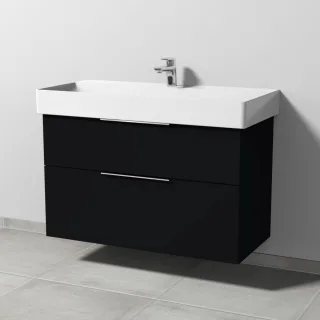 Sanipa 3way Waschtischunterbau zu Duravit Dura Square Waschtisch mit 2 Auszügen, Schwarz-Matt UF42708