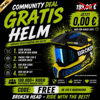Broken Head Supermoto und MX-Helm FreakZone Schwarz-Gelb-Blau