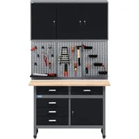 KÜPPER Werkstatt-Set 70424, 120 cm breit, Werkbank, Hängeschrank, Lochwand, (Spar-Set), 30 mm massive Buchenarbeitsplatte