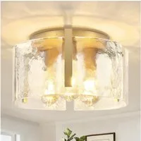 Rosnek Deckenleuchte Moderne Gold Deckenleuchte 3-flammig mit Glasschirm, runde Deckenlampe, LED wechselbar, Halbaufgesetzt für Wohnzimmer, Flur, Küche und Esszimmer
