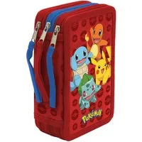 POKÉMON Federmäppchen gefüllt 3 Fächer Schreibwaren Set Schule Zuhause, (Spar-Set, 39-tlg)